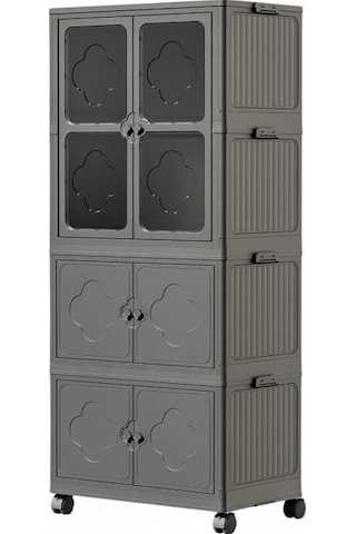 Piev Çok Amaçlı Büyük Hacimli Tekerlekli Katlanabilir 3 Katlı Saklama Kabı Gardırop Organizer Antrasit Antrasit