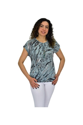 Kadın Kısa Kol Baskılı Bluz Bgl-st04706 Mint-Yeşili