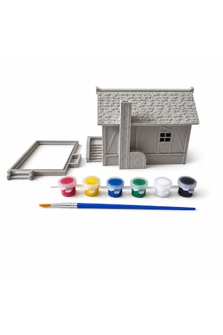 3d Maket Ev Boyama Seti 12x10 Cm Dekoratif Minyatür Ev Maketi 6'lı Boya Ve Fırça Hediyeli Hobi Seti