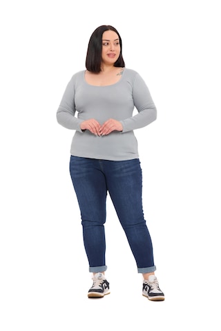 Disentis Büyük Beden U Yaka Uzun Kollu Viskon Açık Gri Body Açık Gri