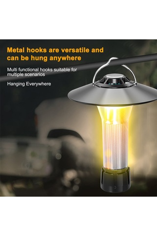 Padalink Usb Şarjlı Kamp Işığı, Seyyar Tripod Ve Kanca, Beyaz/sıcak/kırmızı Işık, Manyetik Kuyruk Kapaklı, Acil Durum Flaş Işığı Gümüş