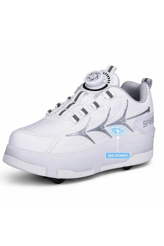 Zacoz Led Işıklı Patenli Spor Ayakkabı 36-40 Numara Tekerlekli Unisex Sneaker beyaz