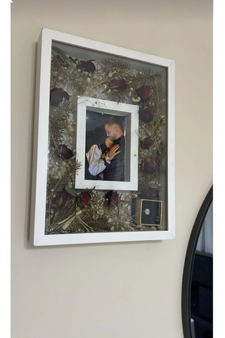 Kuru Gül Çiçek Çerçevesi Ahşap Çerçeve 40x30 Beyaz Pleksi Cam