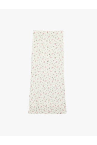 Koton A Kesim Slim Fit Çiçekli Midi Dantel Etek Beyaz Desenli 6sak10027uk Beyaz Desenli