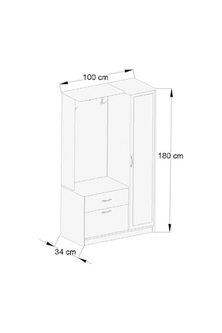 AE-3042 Reina Aynalı Delüx Vestiyer Ayakkabılık Portmanto Takımı Sonoma