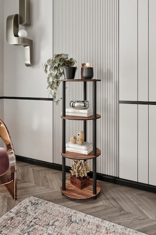 Dekoratif Masivo Kitaplık 4 Katlı 34 Çap Yuvarlak Çok Amaçlı Raf Ceviz