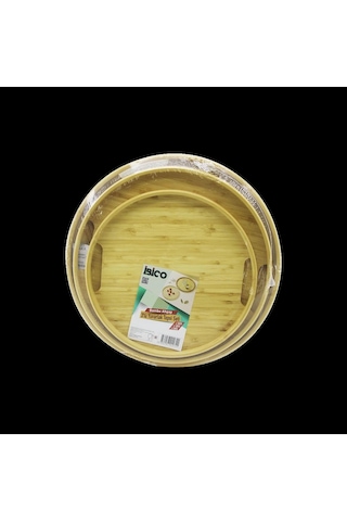 Hubrendy Tedarik Bambu Ahşap Yuvarlak Tepsi Seti 30/35/38 Cm 3'lü Diğer