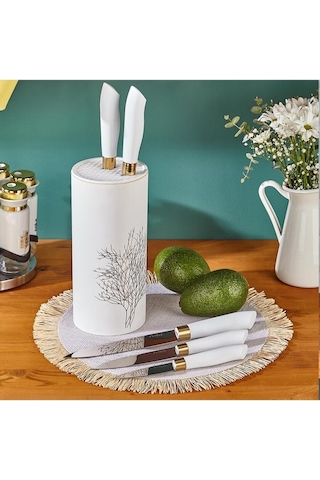 N3483 Çınar Naturel 6 Lı Silindir Bıçak Seti Beyaz