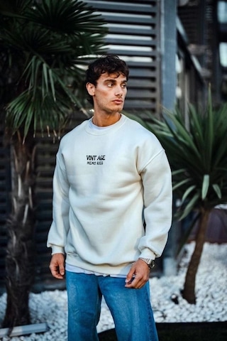 Mbb E-ticaret Erkek Bisiklet Yaka 3 İplik Pamuklu Baskılı Sweatshirt - Beyaz