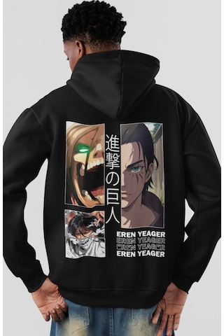 Sevbano Eren Yeager Attack On Titan Anime Sırt Baskılı Unisex Oversize Pe Siyah