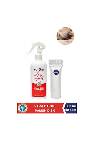 Veturel Köpek Yara Deri Bakımı Yanık Kaşıntı Kızarıklık Tahriş Yara Spreyi 300ml + Disk Pamuk 50li