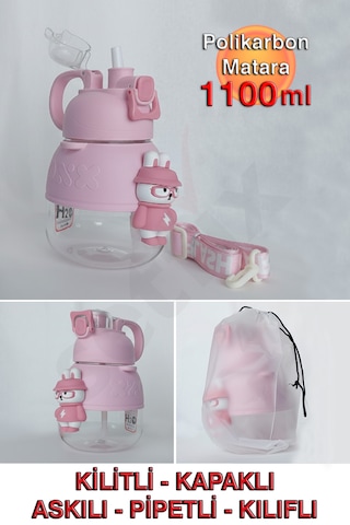 Polikarbon Figürlü Matara - 1100ml Pembe