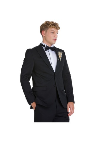 Hatemoğlu Siyah Slim Fit Çıkma Sivri Yaka Klasik Damatlık 34558 Siyah