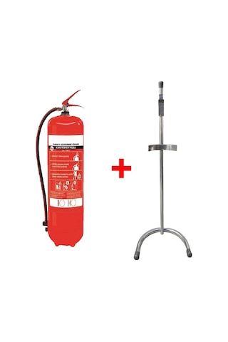 Tozlu Yangın Söndürme Tüpü 6 KG + Krom Sehpası Dekoratif Krom