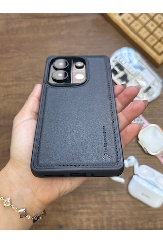 Redmi Note 13 Pro 4g Uyumlu Premium Deri Dokulu Darbelere Karşı Dayanıklı Nazal Silikon Kılıf Siyah
