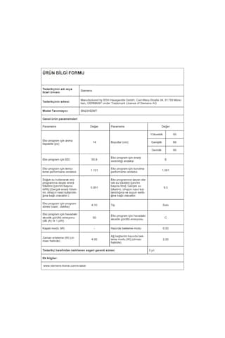 Siemens SN23II62MT 6 Programlı 14 Kişilik Bulaşık Makinesi