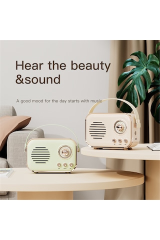 Springsun Yeşil Retro Bluetooth 5.0 Hoparlör - Fm Radyo 88-103mhz , Tf Kart, Aux Girişi, 1500mah Pil, Taşınabilir Ev Ve Dış Mekan Müzik Sistemi