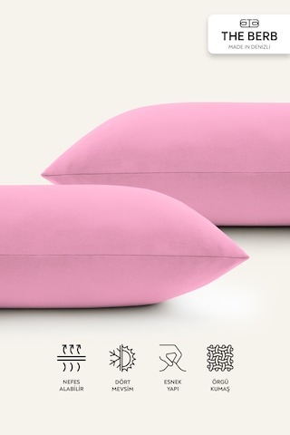 The Berb 2'li Penye Yastık Kılıfı Seti %100 Pamuk 50 X 70 Fermuarlı Pembe