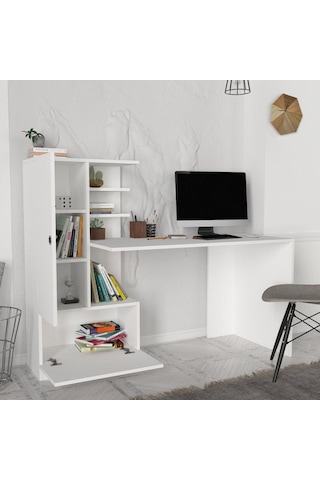 Dekorister Domingos Kitaplıklı Çalışma Masası Beyaz