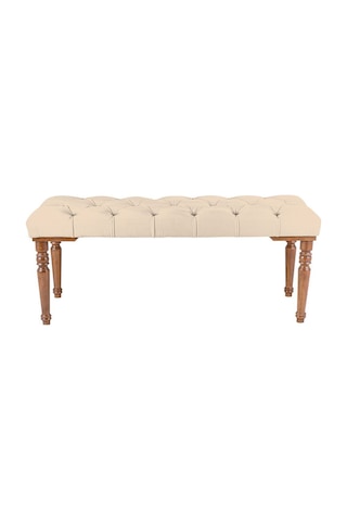 Gazzini Classic Torna Gürgen Ahşap Ayak Chester Model Kapitoneli Krem Puf Bench - Ceviz Ayak