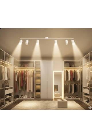 Mylights Gu10 Altılı 6 Lı Hareketli Başlık 150 Cm Beyaz Modern Led Tavan Spot Avize Tasarruflu Led Ampul Beyaz