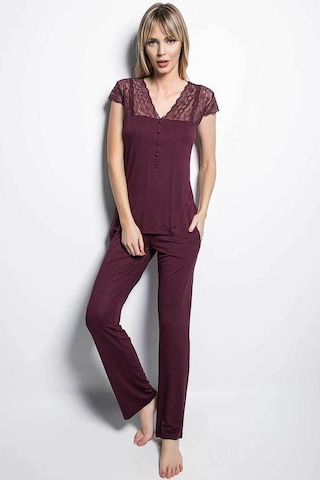 Monamise 18420 Kısa Kollu Pijama Takım - Bordo Bordo