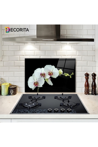 Decorita Cam Ocak Arkası Koruyucu | Zarif Orkide | 40cm x 60cm