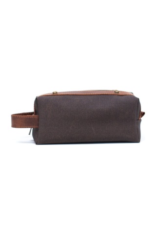 Gillario Design 06 Unisex Suni Kanvas+deri Mürdüm-taba Eskitme Dopp Kit