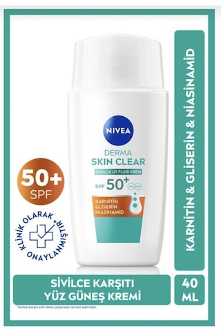NIVEA Derma Skin Clear Sivilce Karşıtı Güneş Koruyucu Yüz Kremi SPF50 40 ML