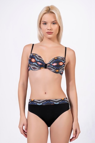 Endeep Kadın Geometrik Dokulu Desenli Balenli Destekli Bikini Takımı Siyah
