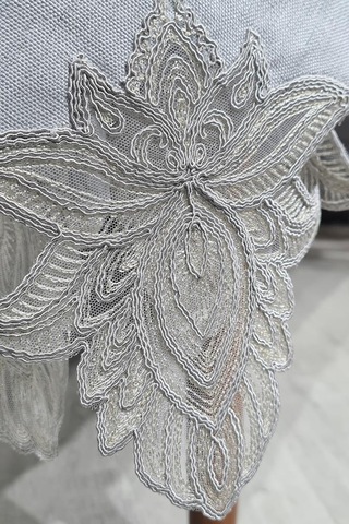 Fransız Dantelli El İşi Lotus 34 Parça Amerikan Servis Seti Gri Gri