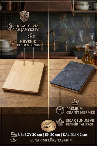 Çift Taraflı Kesme Tahtası Sağlam Ahşap Ve Granit Mermer Tam