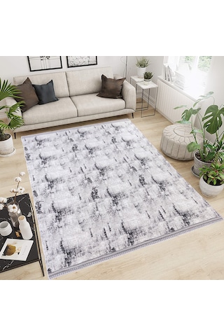 Modern Pamuklu Halı Örtüsü Savan 6m2 Dokuma 200x300 Lastiksiz Antrasit
