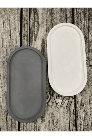 2'li Dekoratif Oval Sunumluk Seti, Dekoratif Biblo Takı Tabağı, Saksılık,tütsülük,mumluk - Gri- Krem