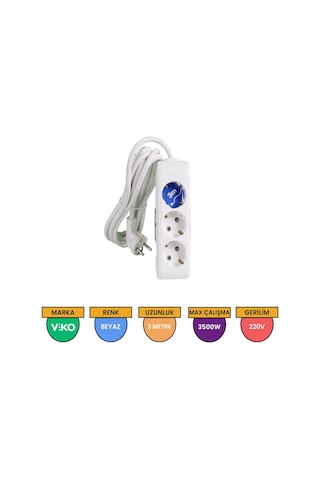 Viko Multi-let 3'lü Grup Priz Topraklı Çocuk Korumalı 3 Metre Beyaz – 90113303