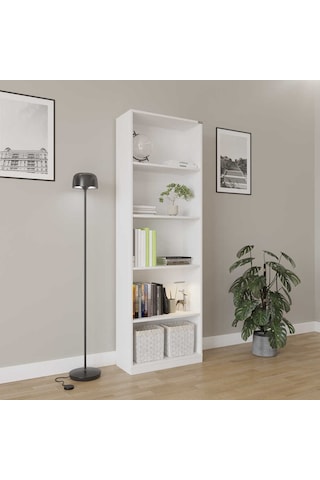Modern 5 Raflı Kitaplık - Beyaz 64x182x26 Cm Beyaz