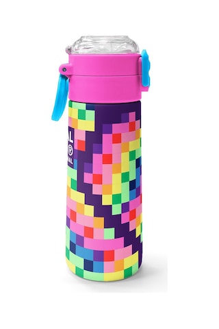Coral High Kids Çok Renkli Piksel Kalp Desenli Pipetli Ve Direkt İçim Çelik Termos 500 Ml 38108 Çok Renkli
