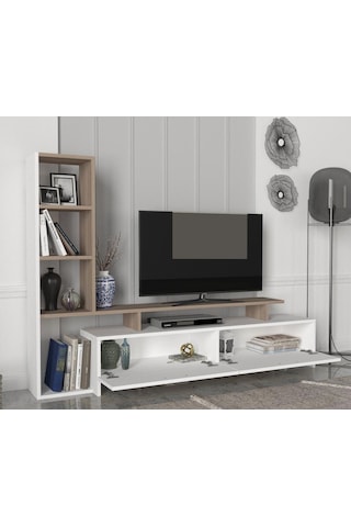 Dekorister Şimal Kitaplıklı Tv Ünitesi Beyaz-Cordoba