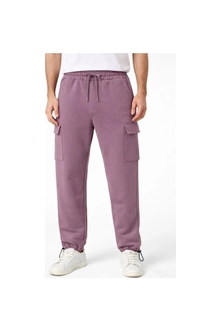 Butik İstanbul Erkek Baggy Üç İplik Kargo Cepli Eşofman Ayarlanabilir Paça Beli İpli Pantolon - Gül Kurusu Gülkurusu