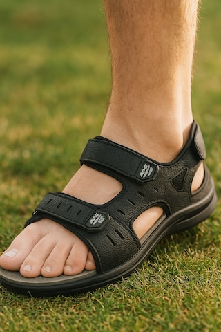 Günlük Erkek Sandalet Kalın Ortopedik Dikişli Taban Cırtlı Havuz Deniz Ayakkabısı 5201 Siyah
