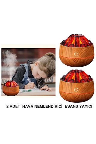 2 Adet Şömine Tasarımlı Usb Lı Led Aydınlatmalı Hava Nemlendirici,aromaterapik Hava Difüzörü,buhurdanlık,,sis Spreyli Gece Lambası, 300 Ml 10x10x10,3cm Açık Kahverengi