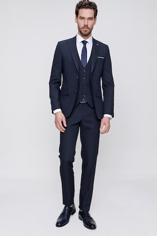 Morven Lacivert Yelekli Jakarlı Slim Fit Dar Kesim 6 Drop Erkek Takım Elbise Lacivert