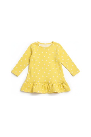 Çiçekli Uzun Kol Kız Bebek Elbise St09754 Sari