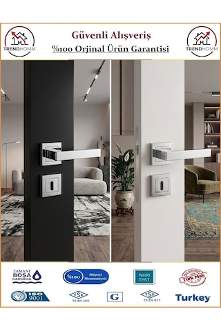 Trendhomm Lama Rozetli İç Oda Kapı Kolu - Nikel Saten - Oda