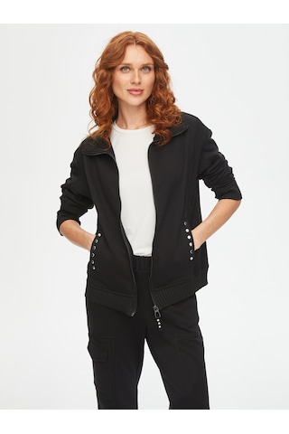 Kendinden Jakarlı Garnili Trok Taş Detaylı Eşofman Üst 69266 U6926610 Siyah