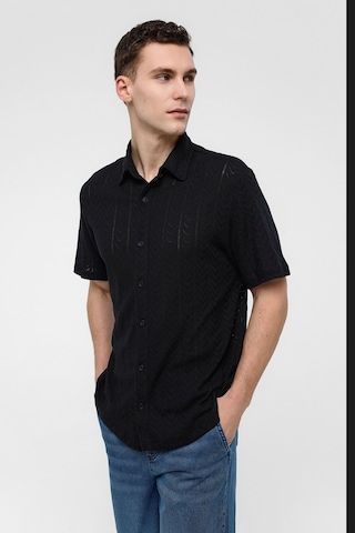 Backandbond Siyah Regular Fit %100 Pamuk Kısa Kollu Gömlek