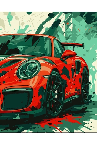 Denic Sayılarla Boyama Seti 40x50 Cm (Çıtalı) Fırça Boya Dahil Numaralı Tuval Kırmızı Araba