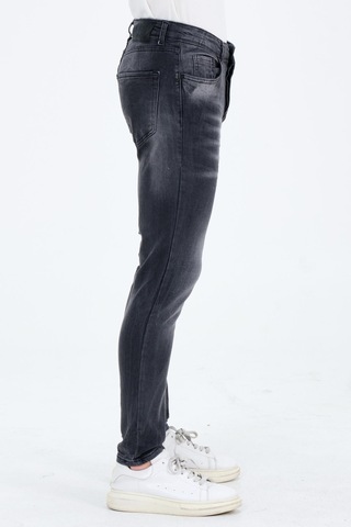 Erkek Gri Slim Fit Taş Yıkamalı Kot Pantolon 001