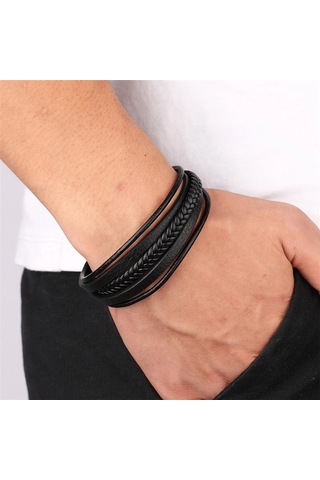 Gogoey Erkek Deri Bileklik Siyah Manyetik Toka Bileklik Db5093 Çok Renkli