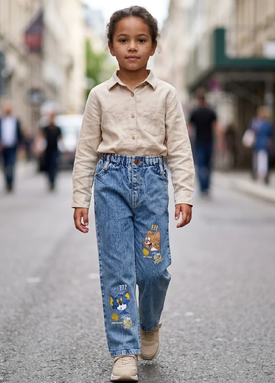 Kaizer Jeans Kar Yıkama Tom Desenli Çocuk Pantolonu Mavi